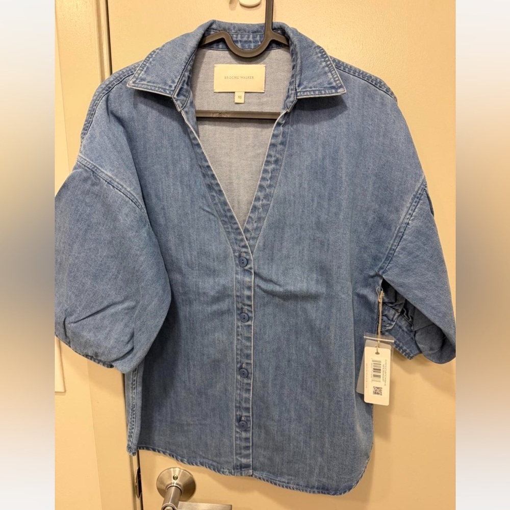 NEW Brochu Walker The Kate Denim Shirt Atlantic Wash XS Blouson Sleeve - Picture 5 of 7